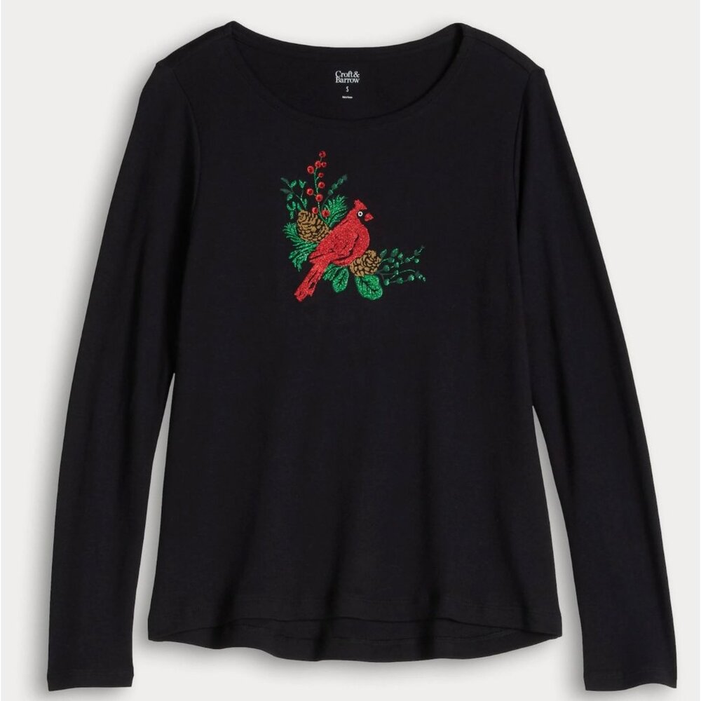 Croft & Barrow Embellished Cardinal LS Tee Size XXL